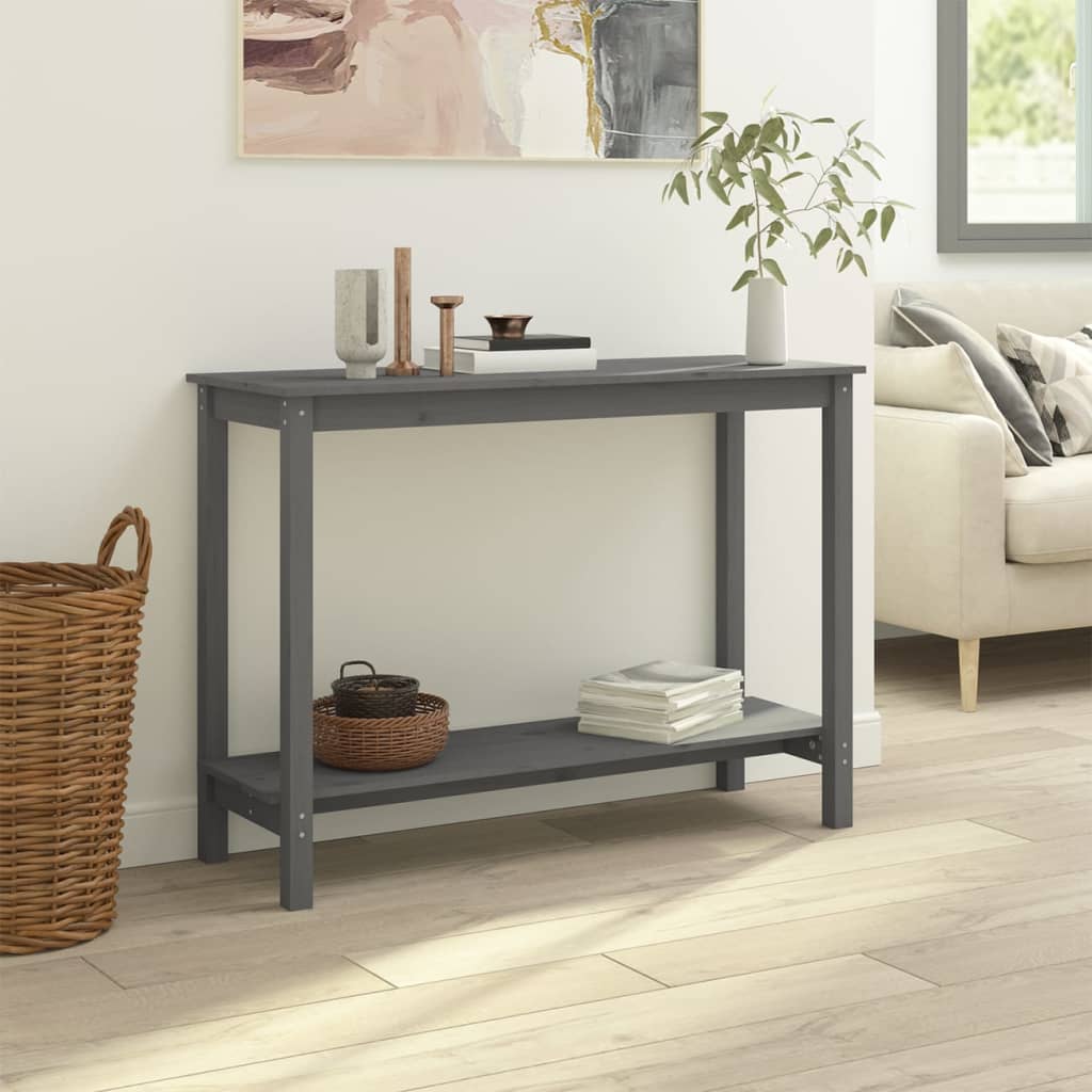 Tavolo Consolle Grigio 110x40x80 cm in Legno Massello di Pino 822284