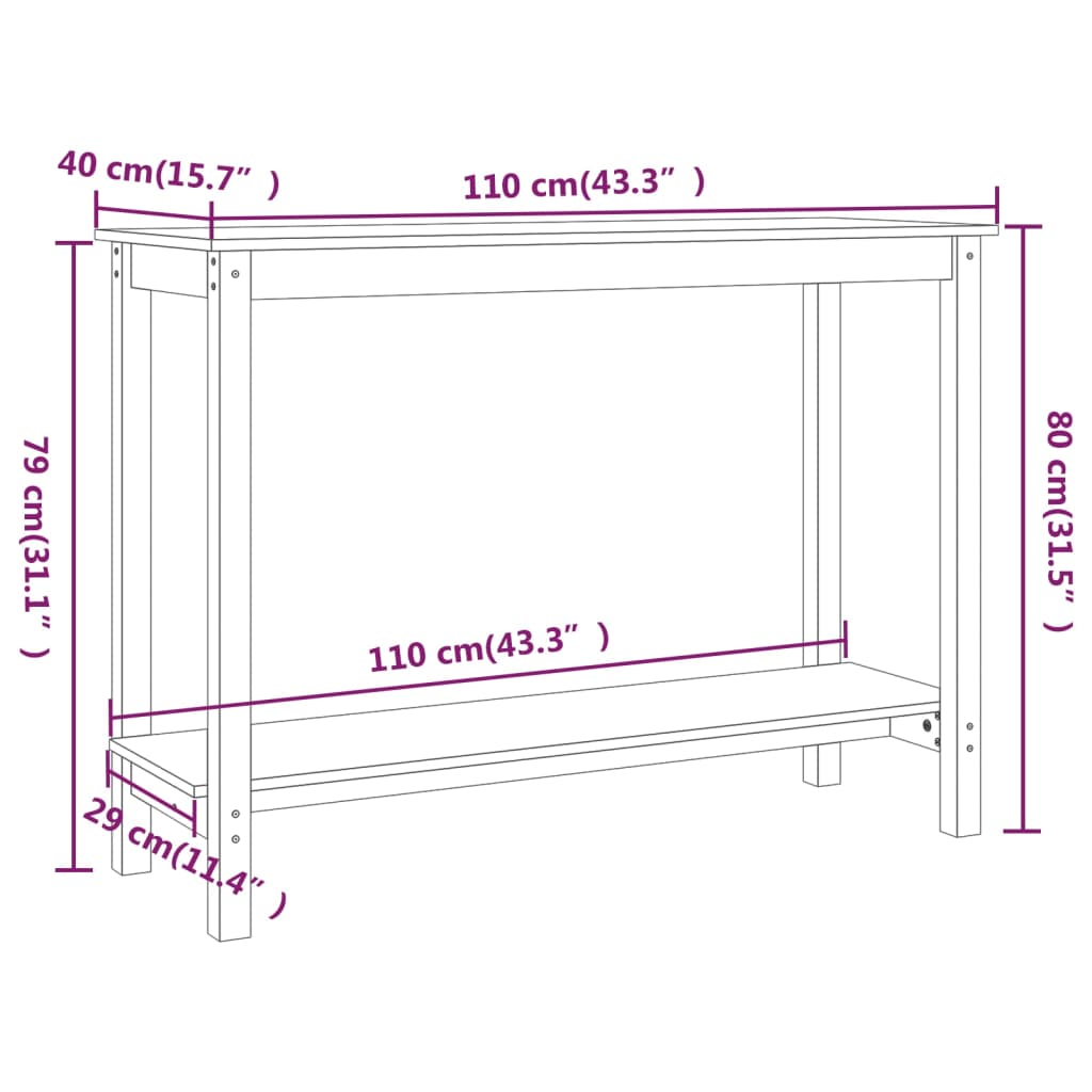 Tavolo Consolle Grigio 110x40x80 cm in Legno Massello di Pino 822284