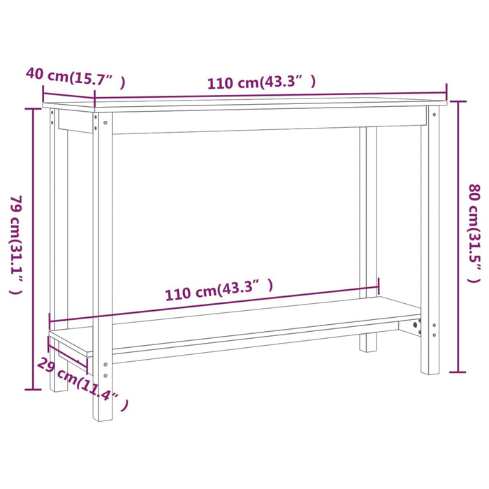 Tavolo Consolle Nero 110x40x80 cm in Legno Massello di Pino 822286