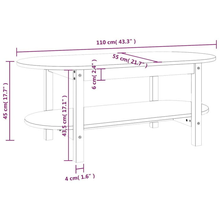 Tavolino da Salotto 110x55x45 cm Legno Massello di Pino cod mxl 20709