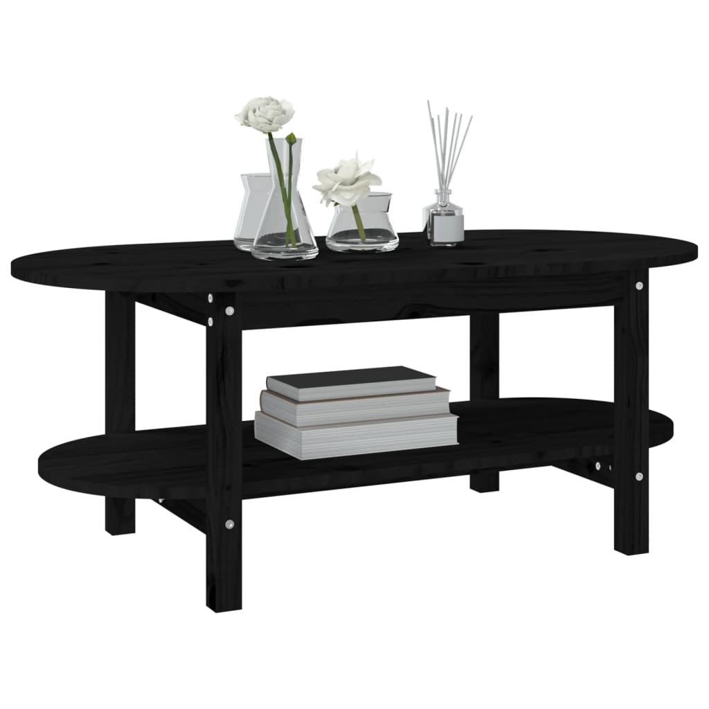 Tavolino da Salotto Nero 80x45x45 cm in Legno Massello di Pino cod mxl 20715