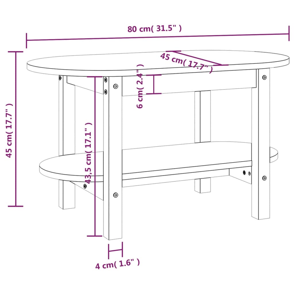 Tavolino da Salotto Nero 80x45x45 cm in Legno Massello di Pino cod mxl 20715