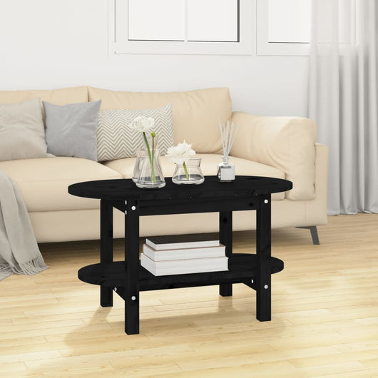 Tavolino da Salotto Nero 80x45x45 cm in Legno Massello di Pino cod mxl 20715