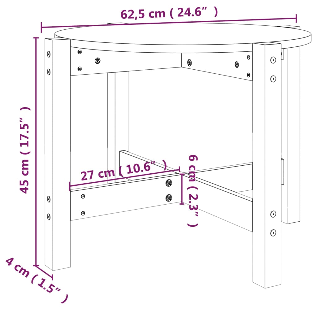 Tavolino da Salotto Ø 62,5x45 cm in Legno Massello di Pino cod mxl 19700