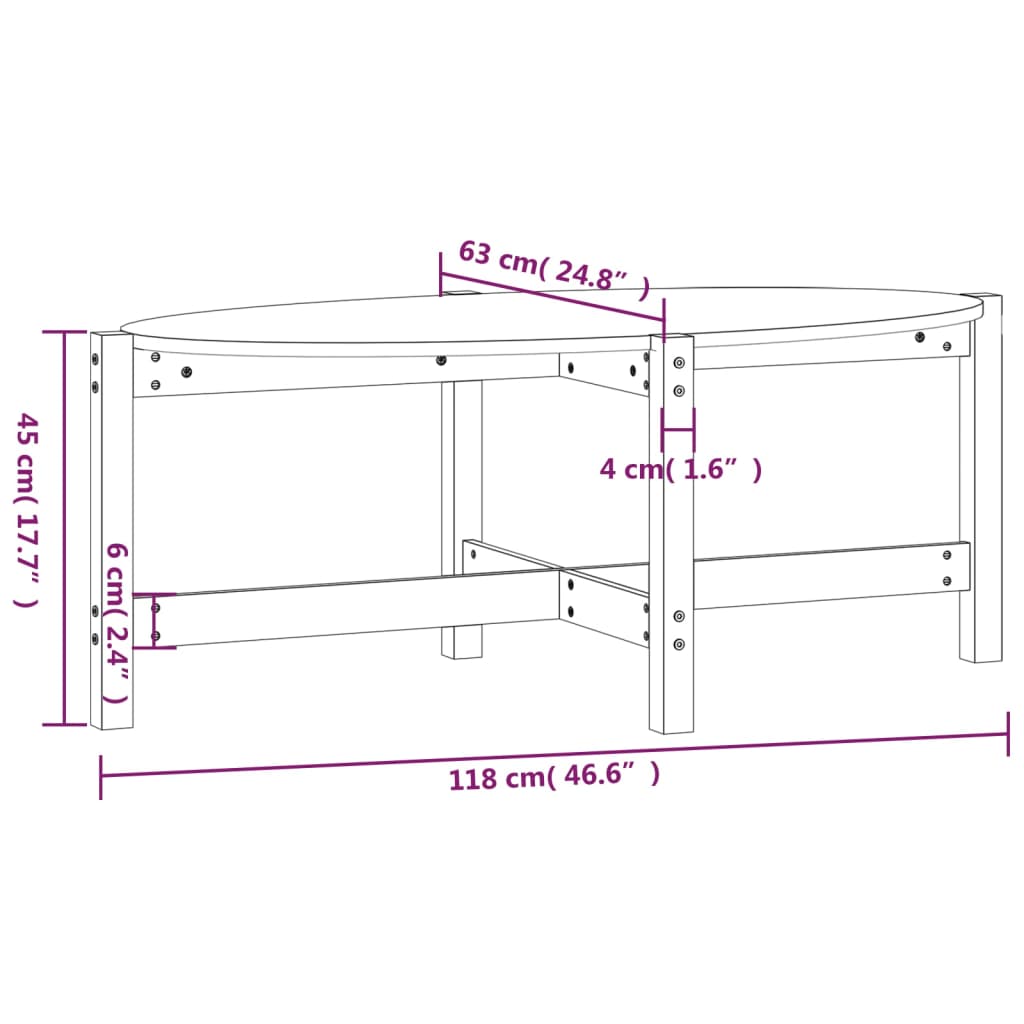 Tavolino da Salotto 118x63x45 cm in Legno Massello di Pino cod mxl 5547