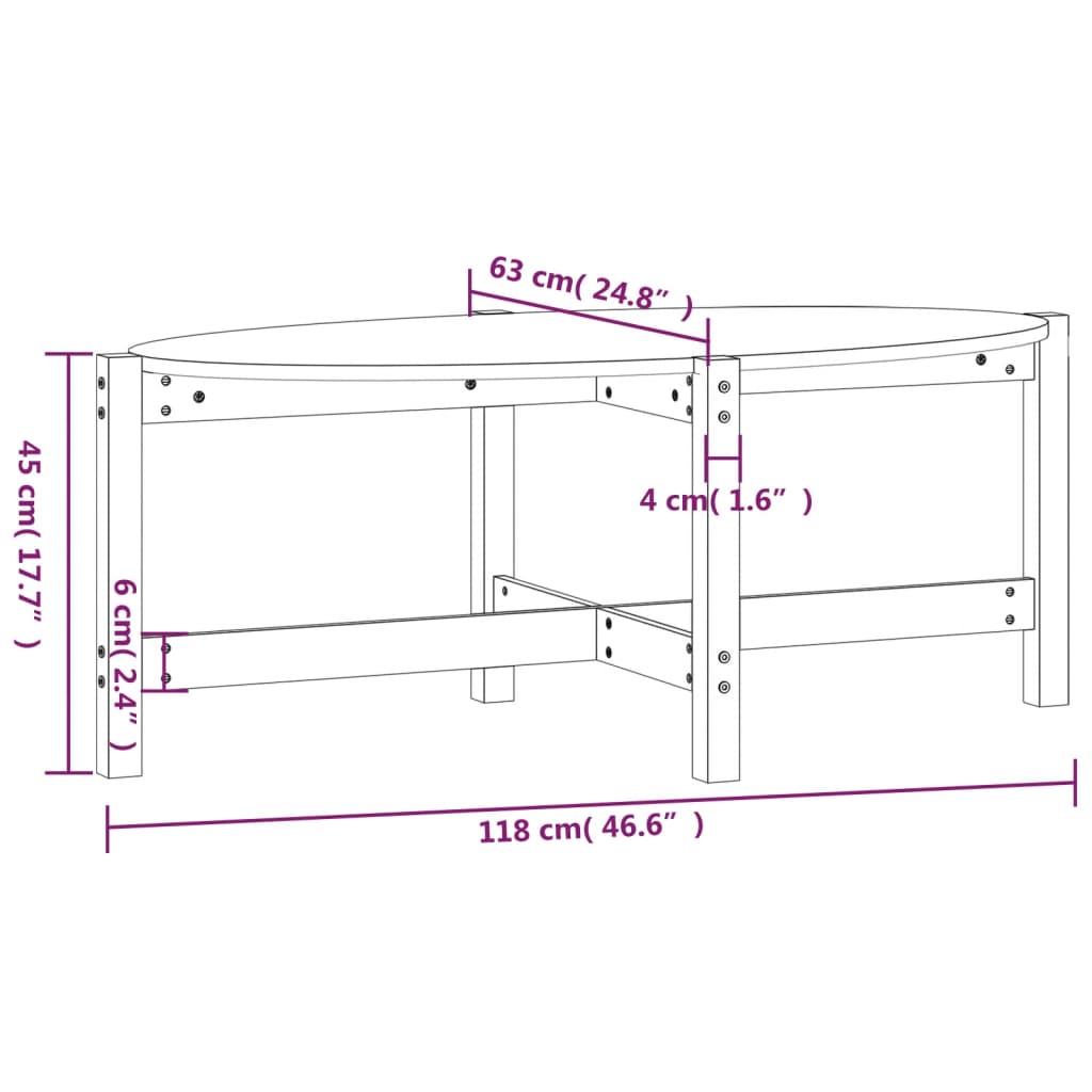 Tavolino da Salotto Grigio 118x63x45 cm Legno Massello di Pino 822319