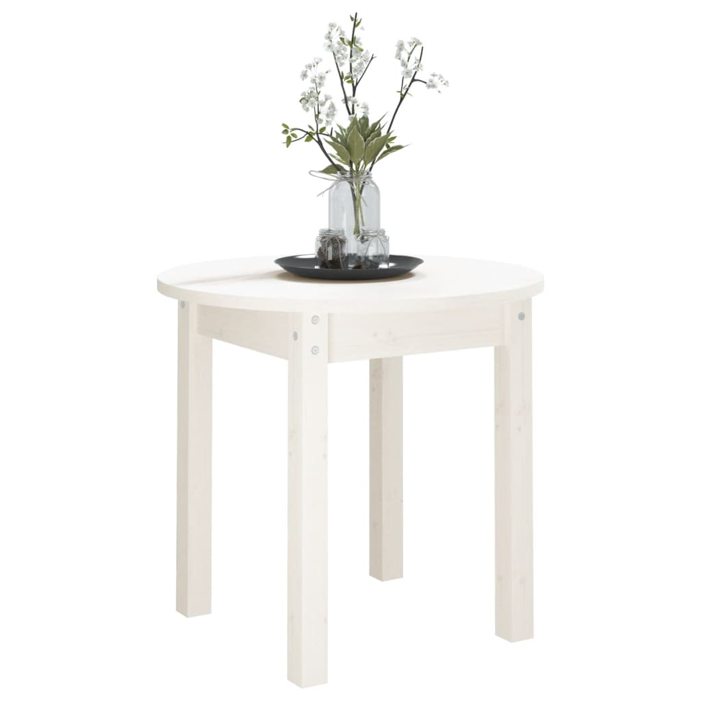 Tavolino da Salotto Bianco Ø 45x40 cm in Legno Massello di Pino 822333