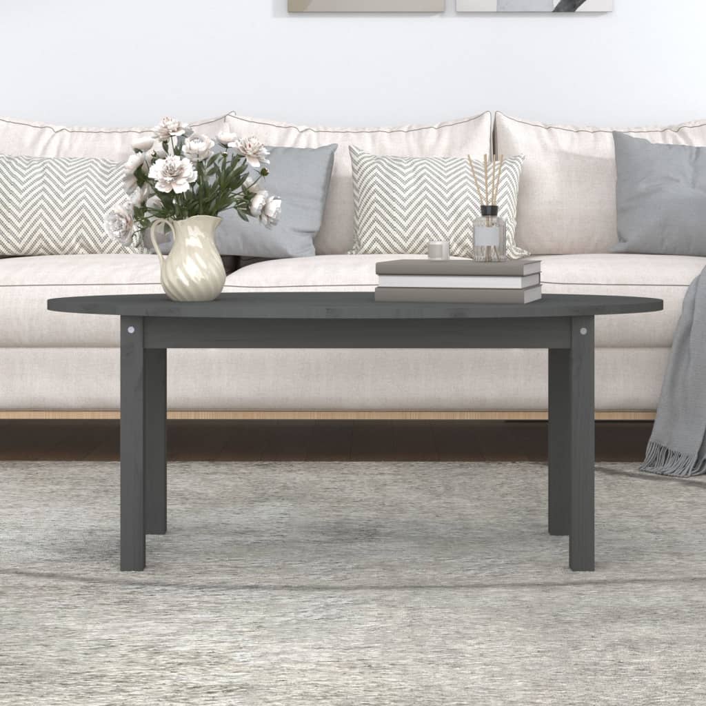 Tavolino da Salotto Grigio 110x55x45 cm Legno Massello di Pino cod mxl 5506