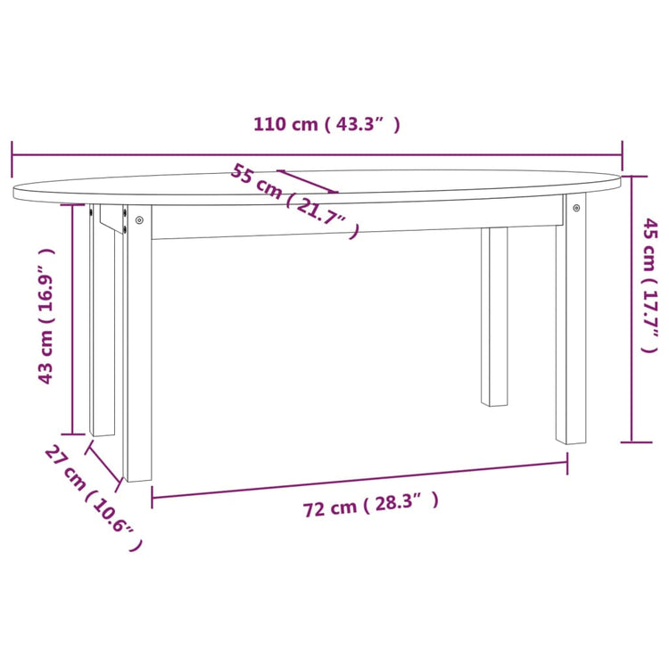 Tavolino da Salotto Grigio 110x55x45 cm Legno Massello di Pino cod mxl 5506