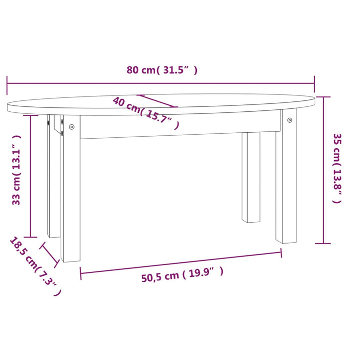 Tavolino da Salotto 80x40x35 cm in Legno Massello di Pino 822347