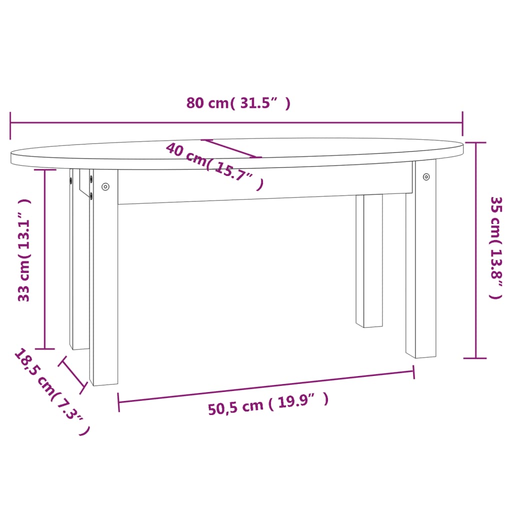 Tavolino da Salotto 80x40x35 cm in Legno Massello di Pino cod mxl 6121