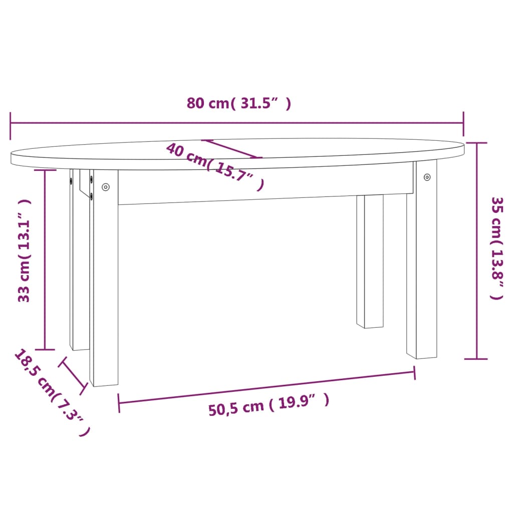 Tavolino da Salotto Miele 80x40x35 cm in Legno Massello di Pino cod mxl 5551