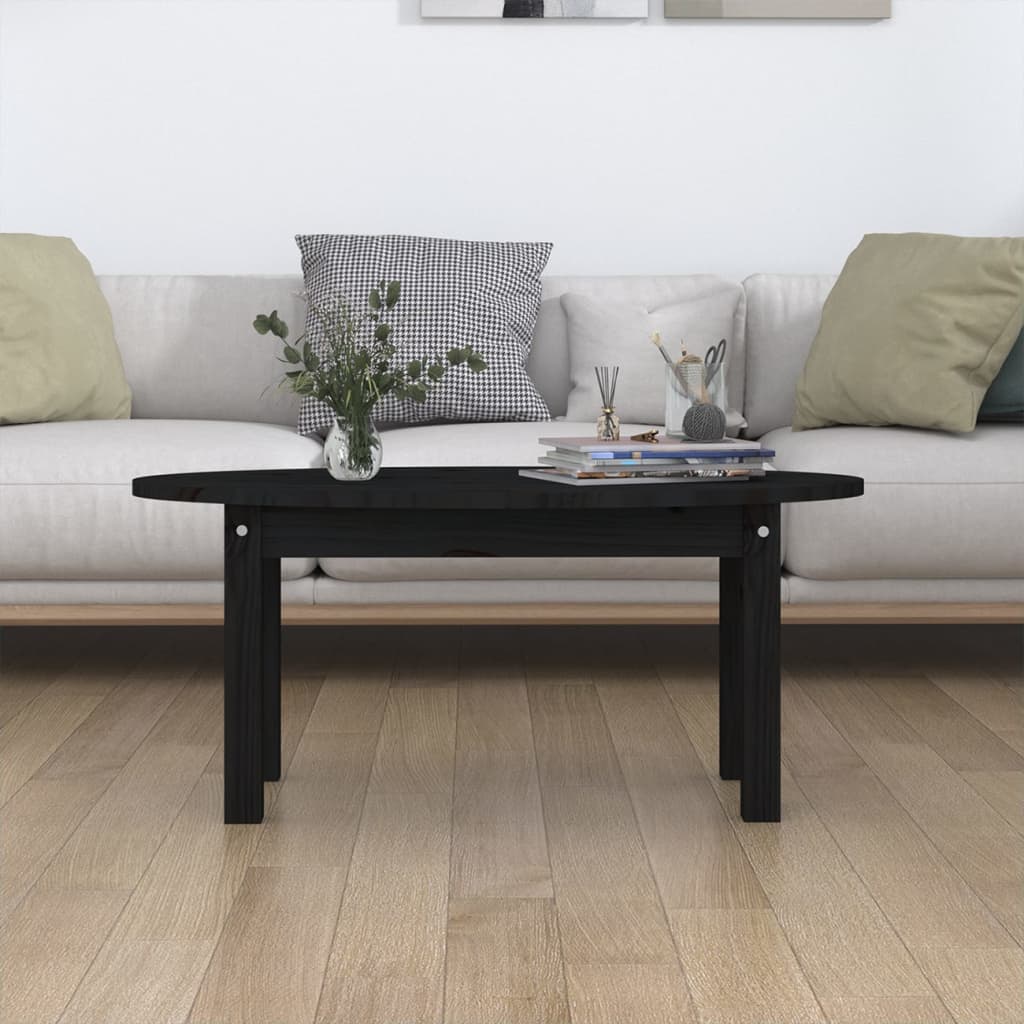 Tavolino da Salotto Nero 80x40x35 cm in Legno Massello di Pino cod mxl 5661