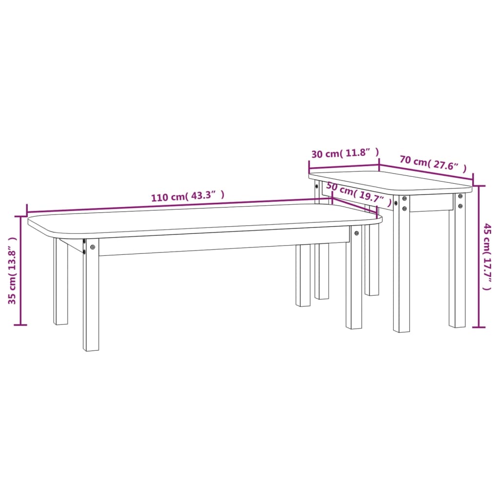 Set Tavolini da Salotto 2 pz in Legno Massello di Pino cod mxl 24361