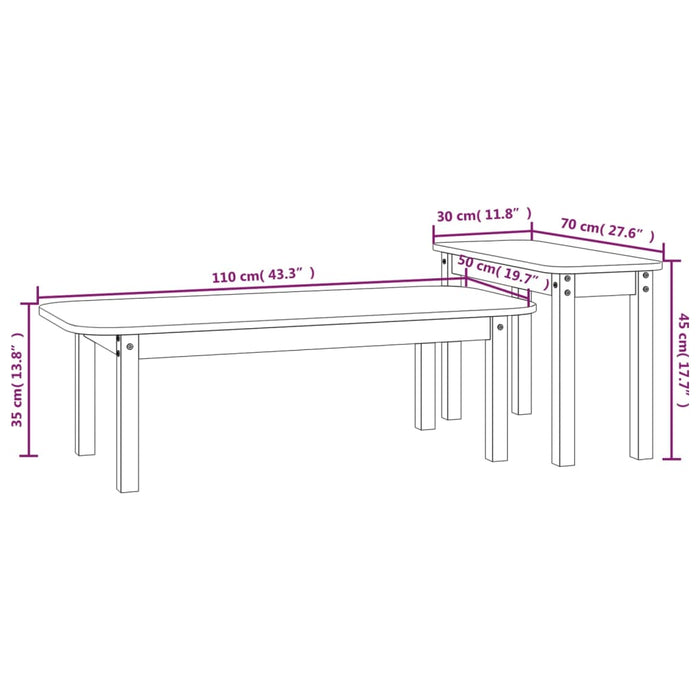 Set Tavolini da Salotto 2 pz in Legno Massello di Pino cod mxl 24361