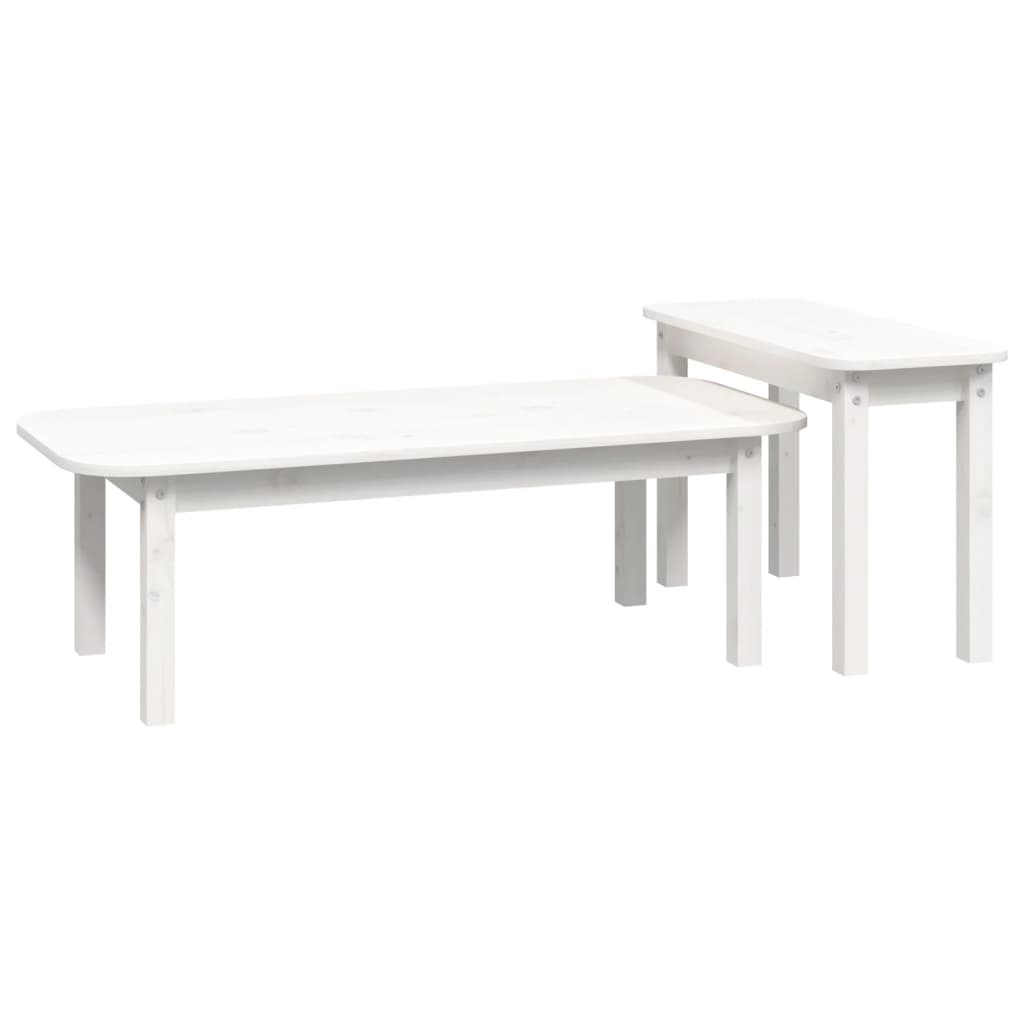 Set Tavolini da Salotto 2 pz Bianco in Legno Massello di Pino 822363