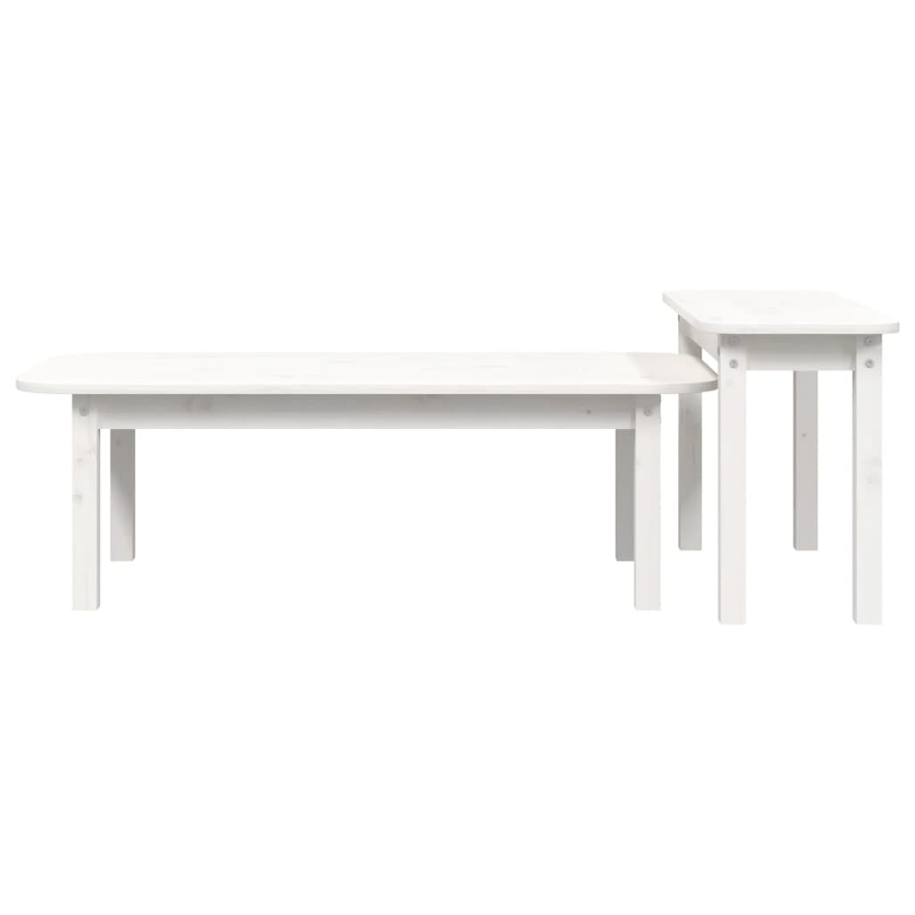 Set Tavolini da Salotto 2 pz Bianco in Legno Massello di Pino 822363