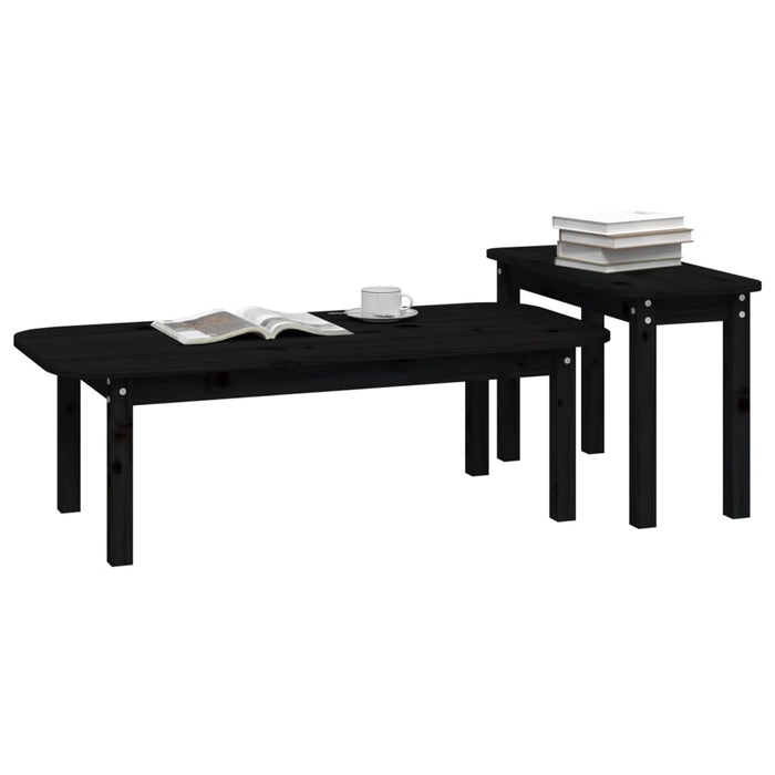 Set Tavolini da Salotto 2 pz Nero in Legno Massello di Pino 822366