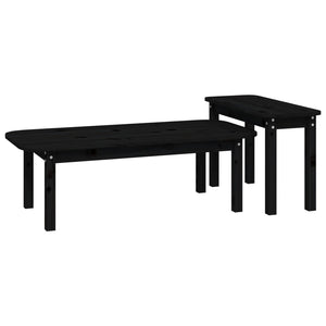 Set Tavolini da Salotto 2 pz Nero in Legno Massello di Pino 822366