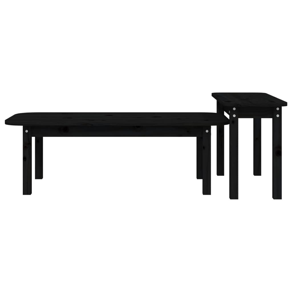 Set Tavolini da Salotto 2 pz Nero in Legno Massello di Pino 822366