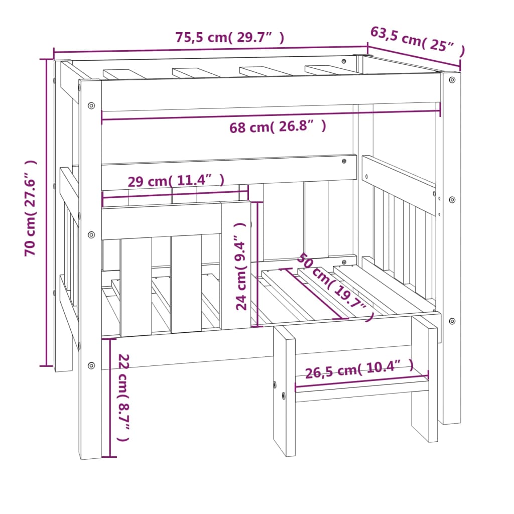  Cuccia per Cani Nera 75,5x63,5x70 cm in Legno Massello di Pino