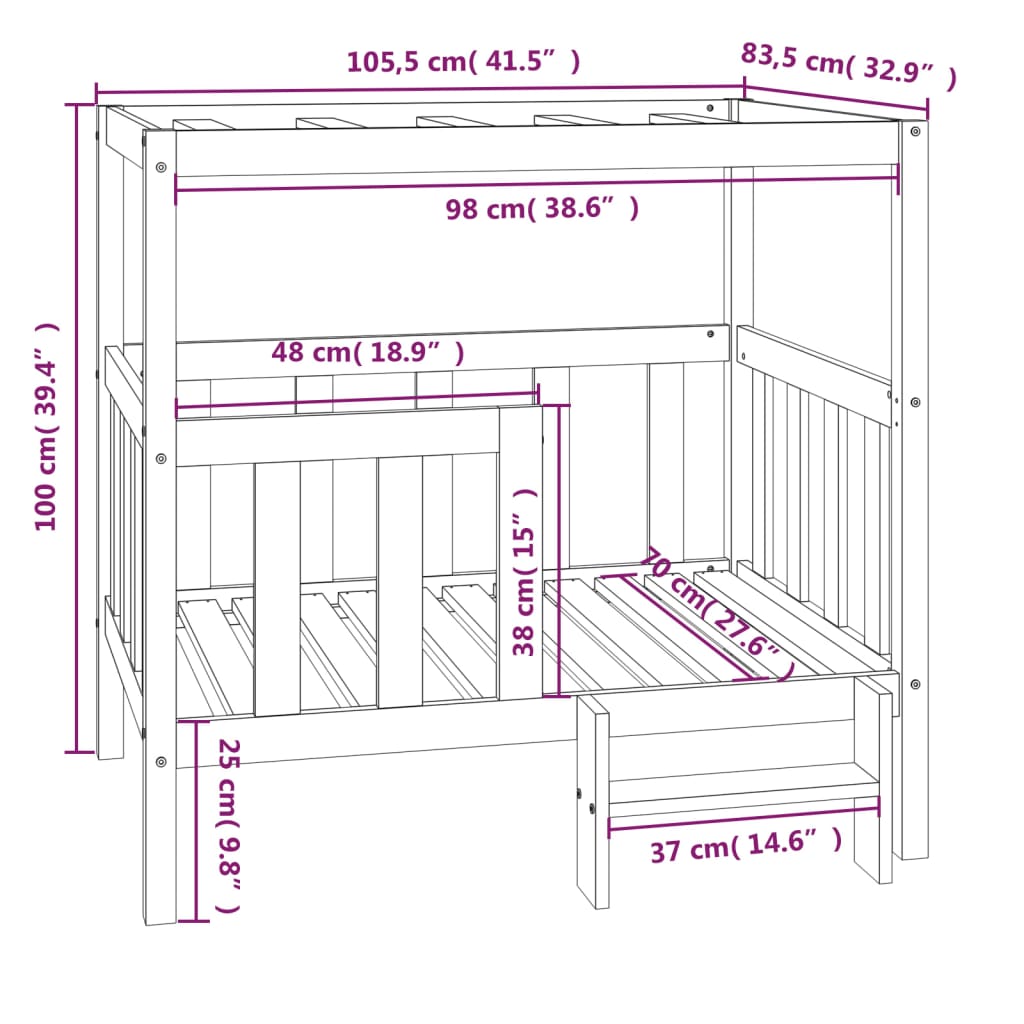 Cuccia per Cani Grigia 105,5x83,5x100cm Legno Massello di Pino cod mxl 43880