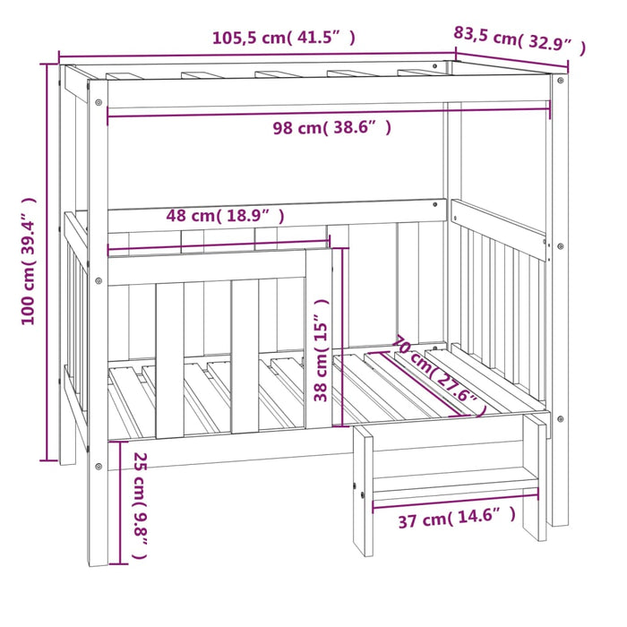 Cuccia per Cani Grigia 105,5x83,5x100cm Legno Massello di Pino cod mxl 43880