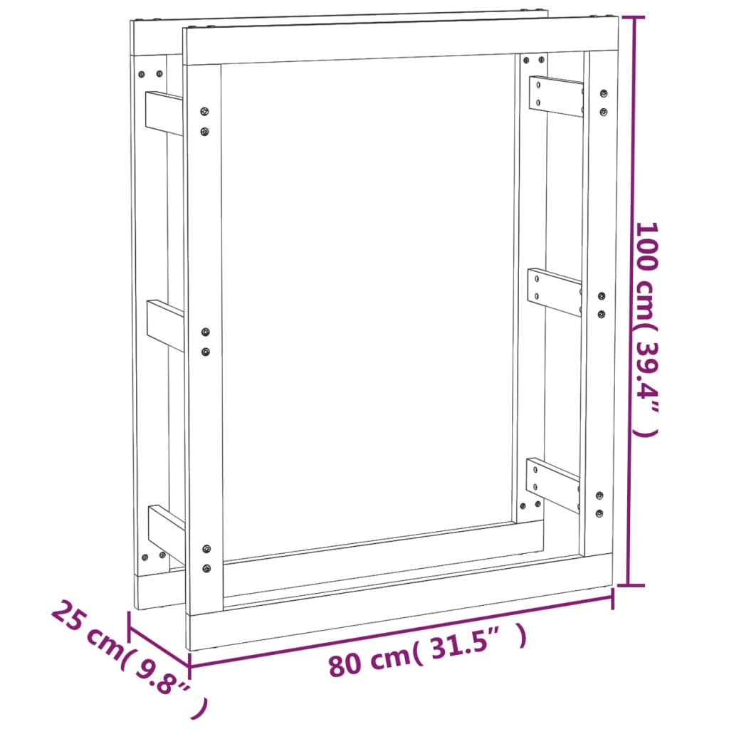 Portalegna Nero 80x25x100 cm in Legno Massello di Pino 822421