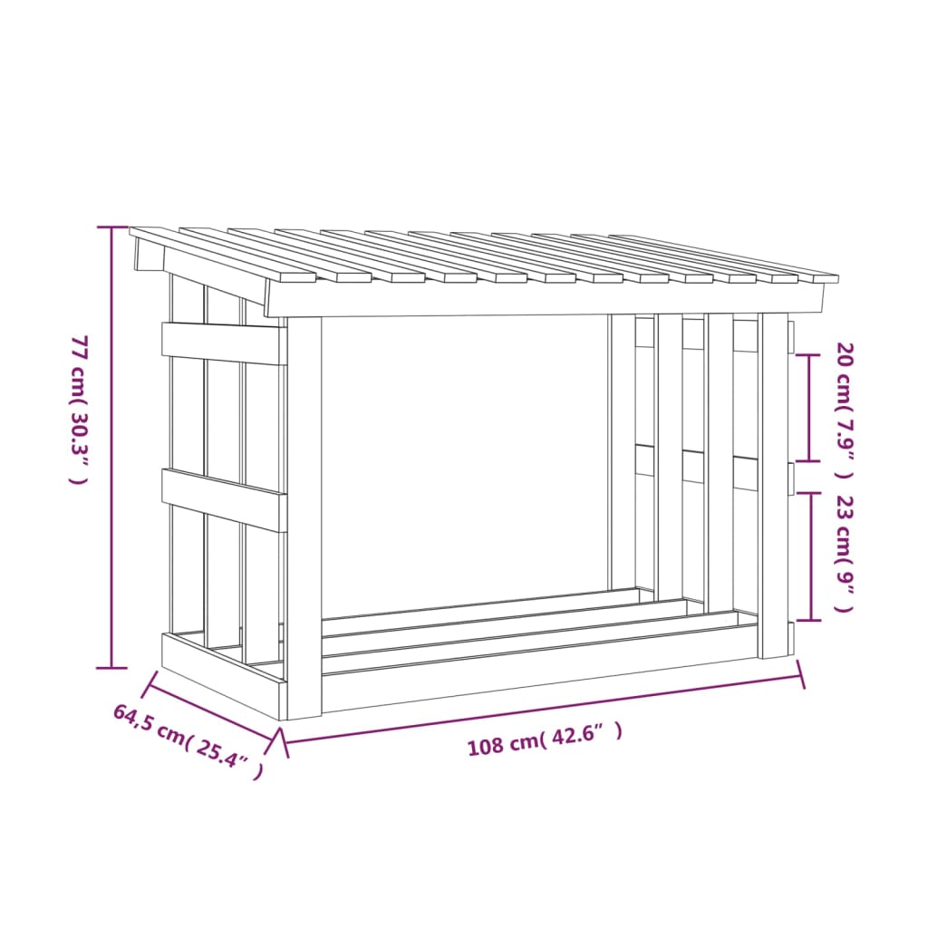 Portalegna Nero 108x64,5x77 cm in Legno Massello di Pino 822436