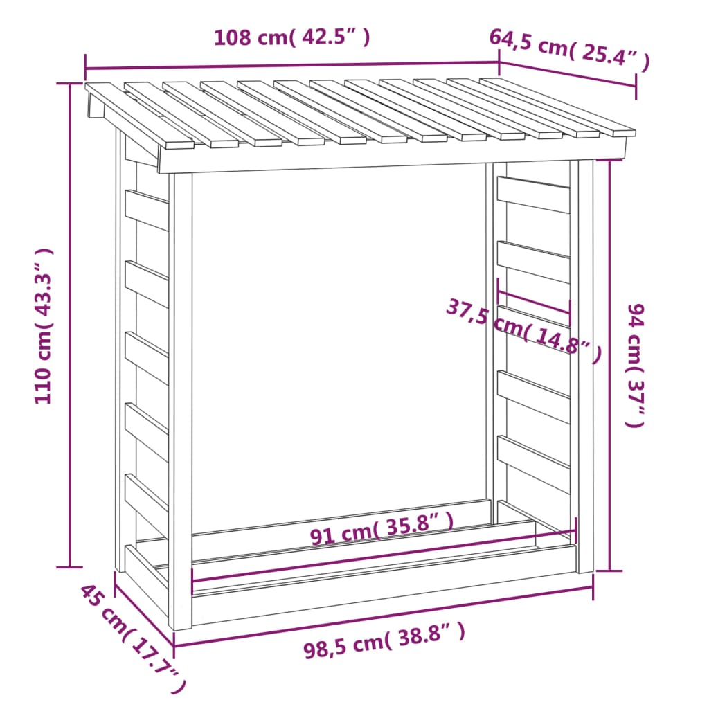 Portalegna 108x64,5x110 cm in Legno Massello di Pino cod mxl 74739