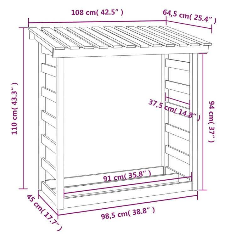 Portalegna 108x64,5x110 cm in Legno Massello di Pino cod mxl 74739