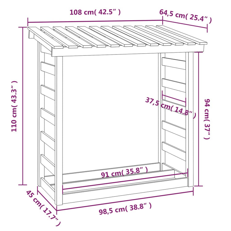 Portalegna Bianco 108x64,5x110 cm in Legno Massello di Pino 822438