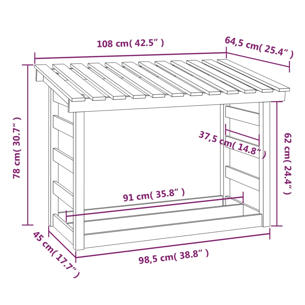 Portalegna 108x64,5x78 cm in Legno Massello di Pino cod mxl 62449