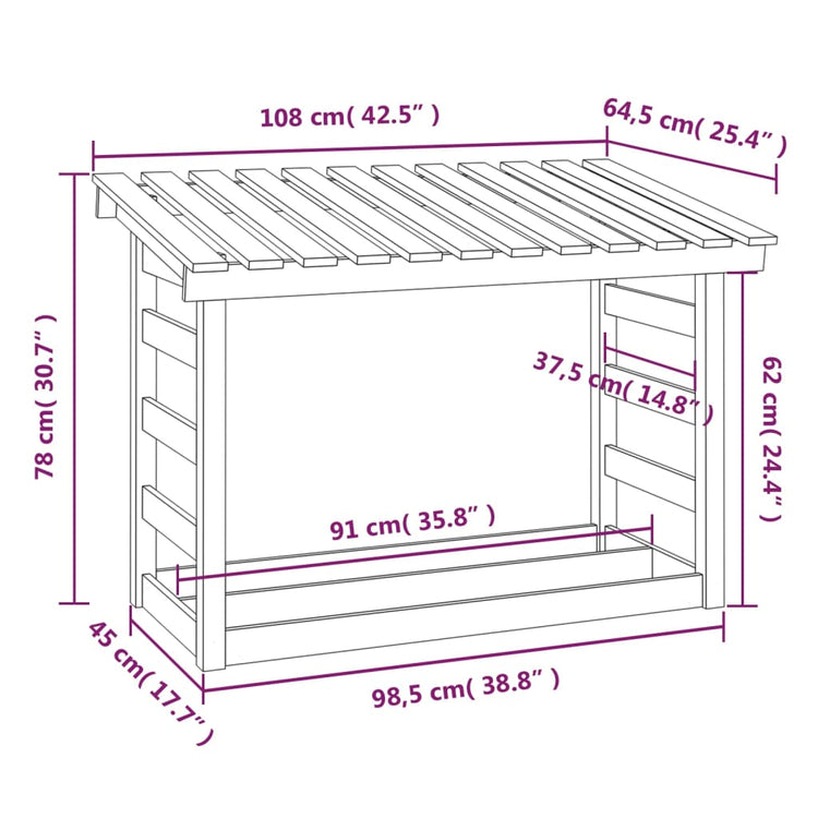 Portalegna 108x64,5x78 cm in Legno Massello di Pino cod mxl 62449