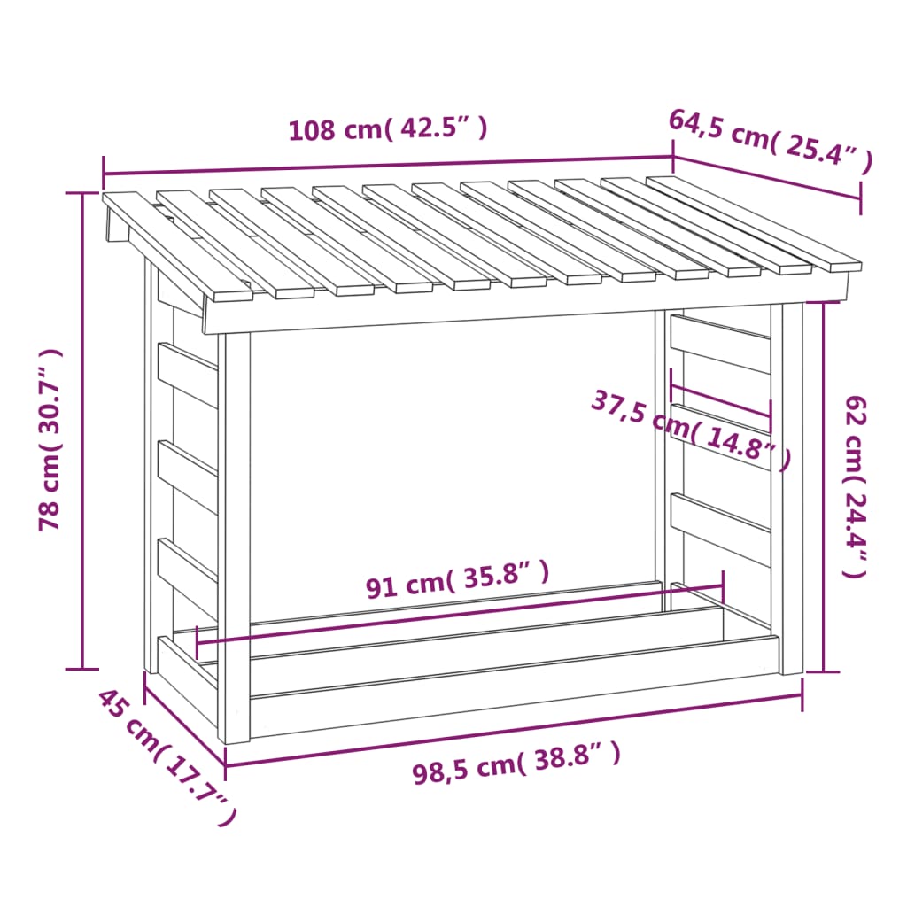 Portalegna Miele 108x64,5x78 cm in Legno Massello di Pino cod mxl 62445