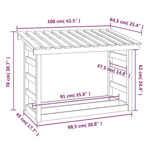 Portalegna Nero 108x64,5x78 cm in Legno Massello di Pino 822446