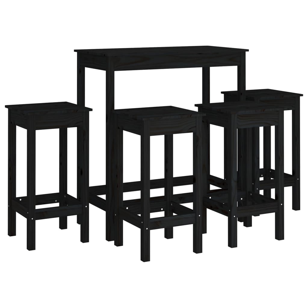 Set da Bar 5 pz Nero in Legno Massello di Pino 3124701