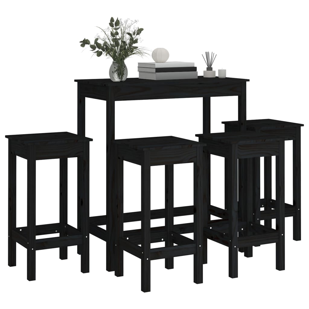 Set da Bar 5 pz Nero in Legno Massello di Pino 3124701