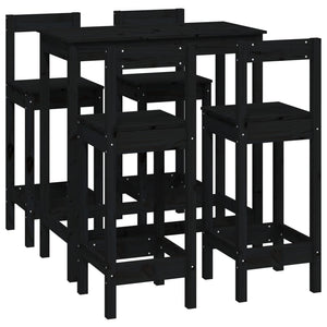 Set da Bar 5 pz Nero in Legno Massello di Pino 3124706