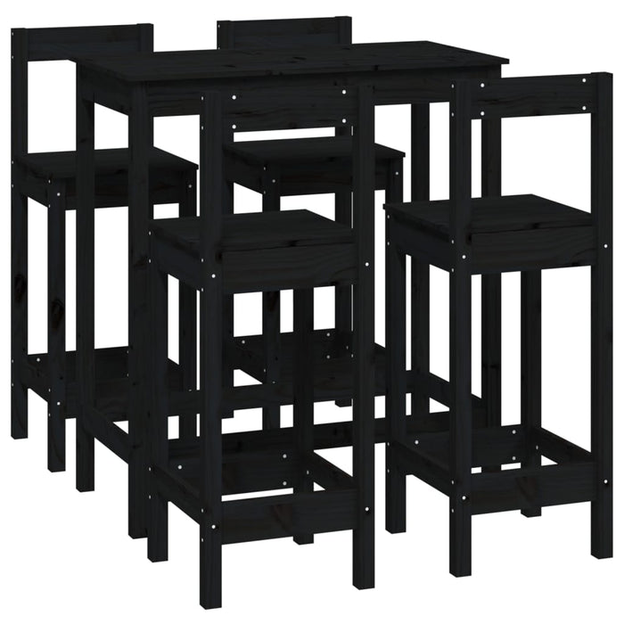 Set da Bar 5 pz Nero in Legno Massello di Pinocod mxl 97930