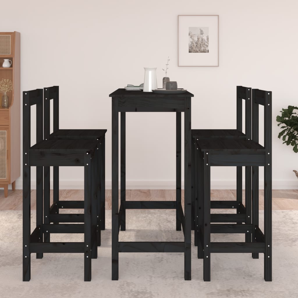 Set da Bar 5 pz Nero in Legno Massello di Pino 3124706