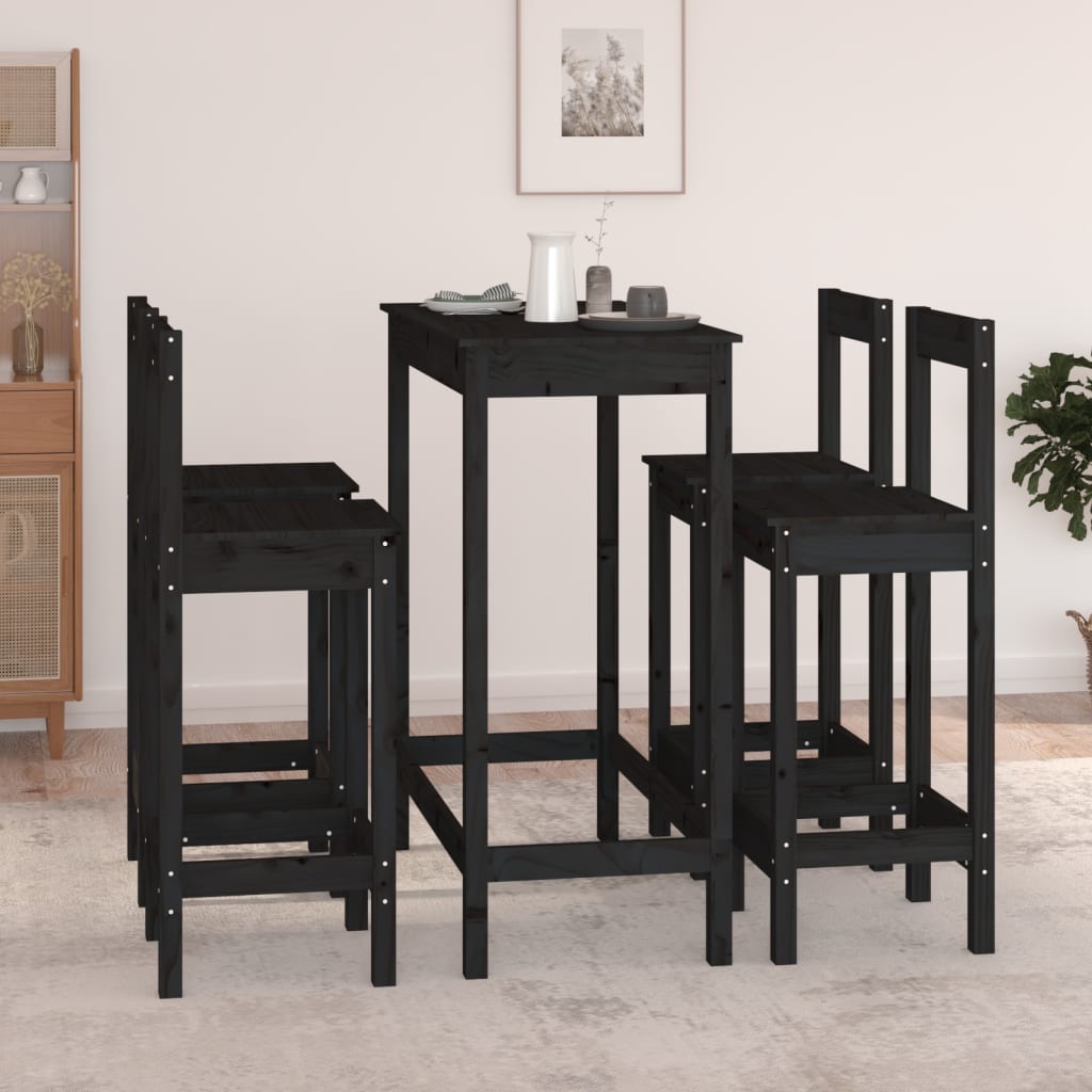 Set da Bar 5 pz Nero in Legno Massello di Pinocod mxl 97930