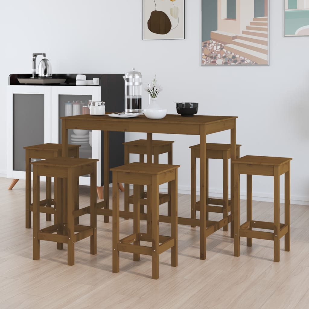 Set da Bar 7 pz Miele in Legno Massello di Pino 3124710