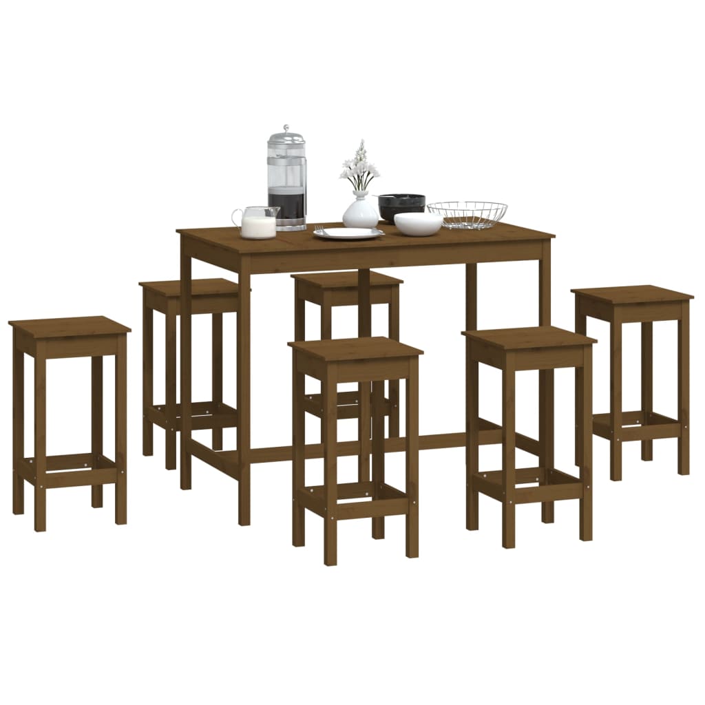 Set da Bar 7 pz Miele in Legno Massello di Pino 3124710