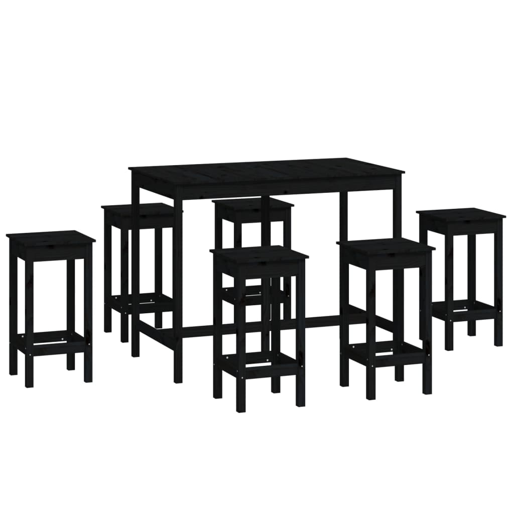 Set da Bar 7 pz Nero in Legno Massello di Pinocod mxl 73906