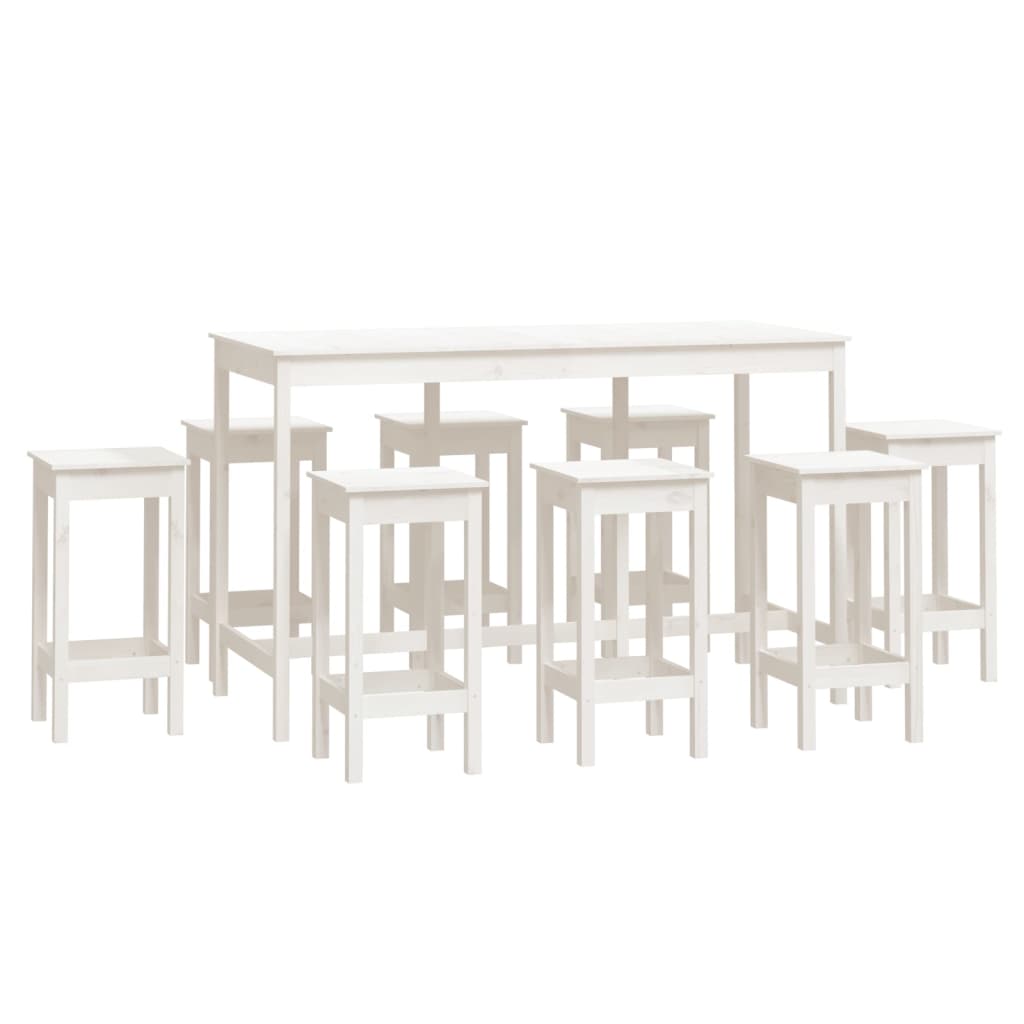 Set da Bar 9 pz Bianco in Legno Massello di Pino cod mxl 14982