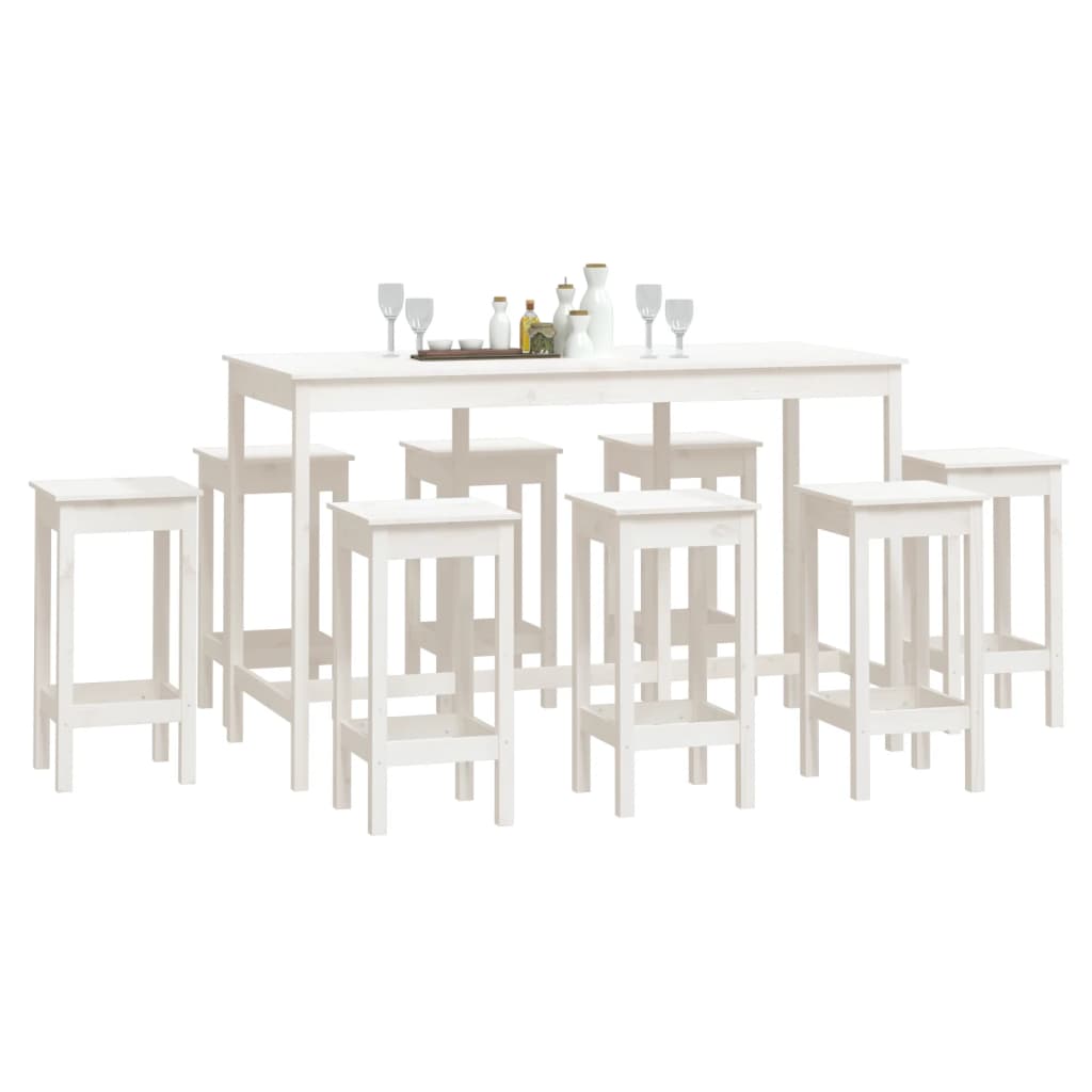 Set da Bar 9 pz Bianco in Legno Massello di Pino cod mxl 14982