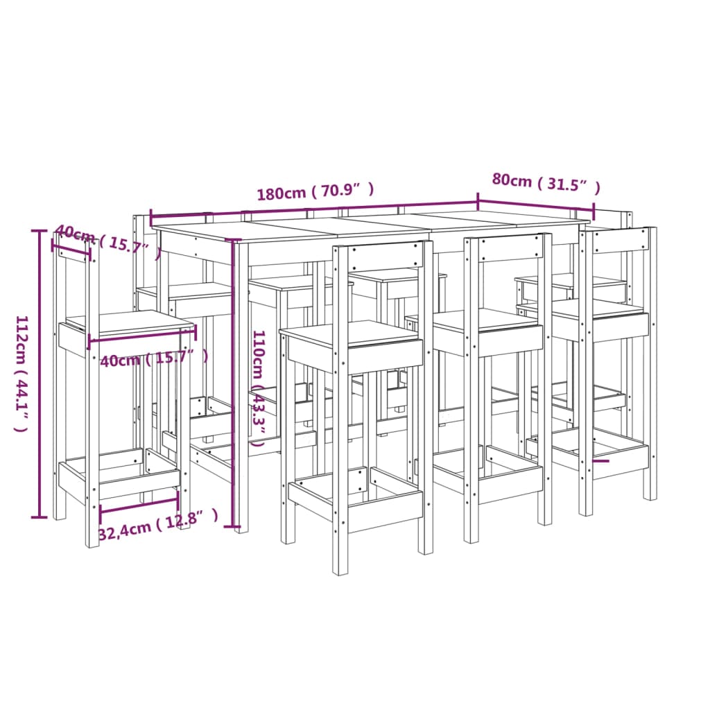 Set da Bar 9 pz in Legno Massello di Pino cod mxl 14208