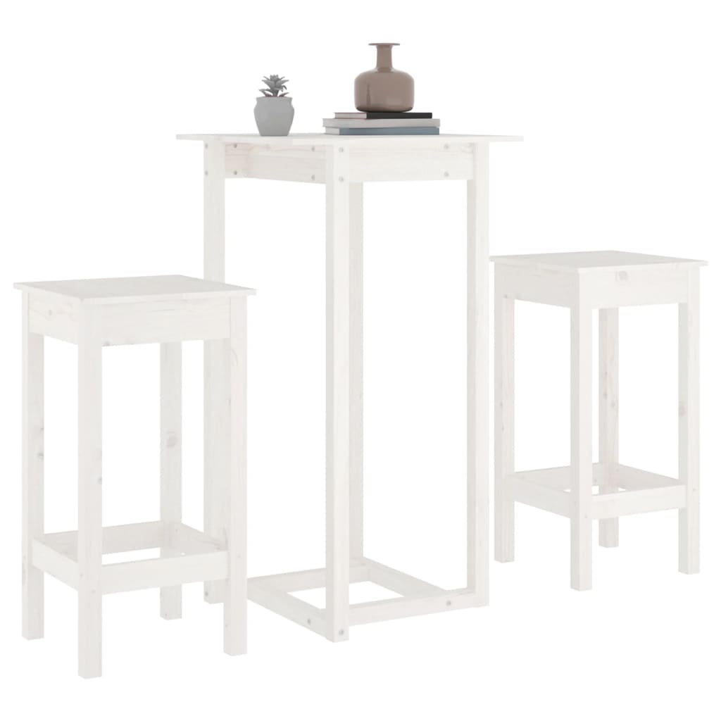 Set da Bar 3 pz Bianco in Legno Massello di Pino cod mxl 14913