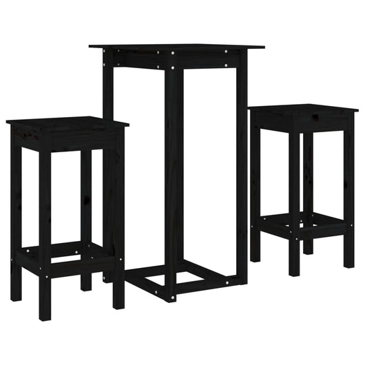 Set da Bar 3 pz Nero in Legno Massello di Pino cod mxl 14948